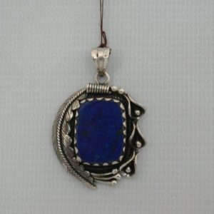 Silver Leaf Pendant With Lapis Stone