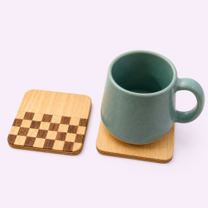 Square Half Checkered Tea Coaster, sustainable, ethical, table accessories, handmade, eco friendly, coffee mugs, dining