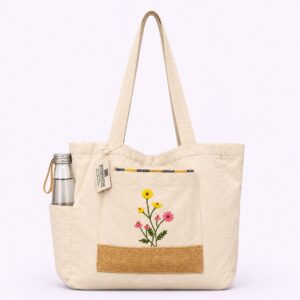 Freedom Embroidery Tote Bag, handmade, handmade in nepal, handcrafted, sustainable, sustainable living, ethical, gifting, eco friendly, bag, tote bag