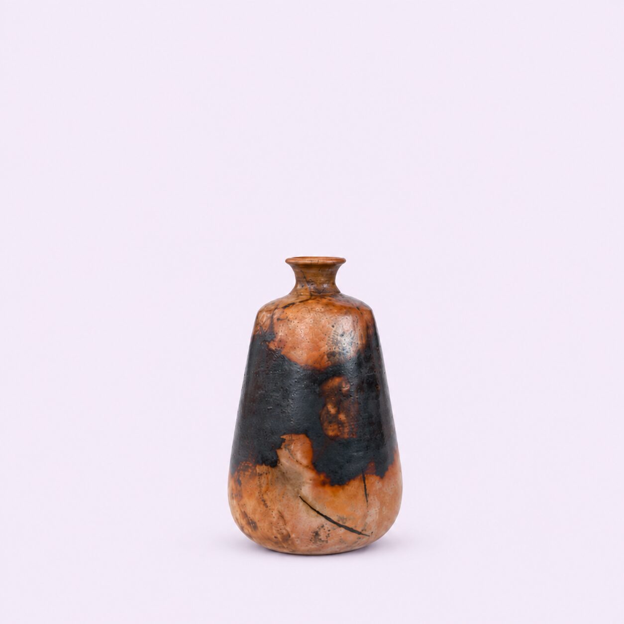 Handmade Saggar Raku cone bottle vase from Nepal, gift flower vase