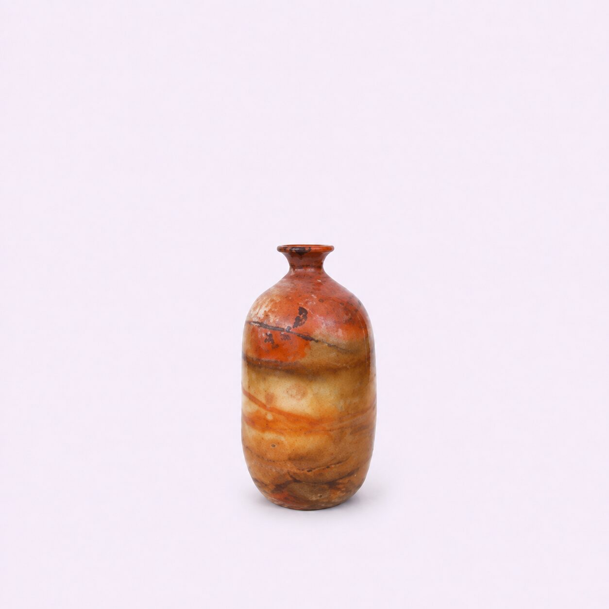 Handmade Saggar Raku rounded bottle vase from Nepal